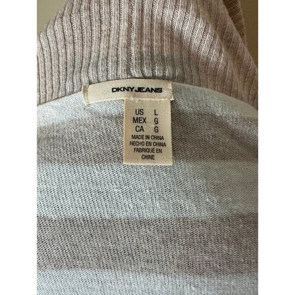 DKNY Waterfall Wrap Cardigan Sweater Tan white Stripe Neutral Large - Picture 4 of 5